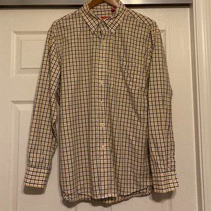 IZOD Blue Yellow Plaid Long Sleeve Button Up Large